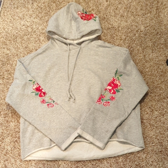 LOGG H&M Floral Embroidered Hoodie Gray Boho Women's Size Medium - Picture 1 of 11